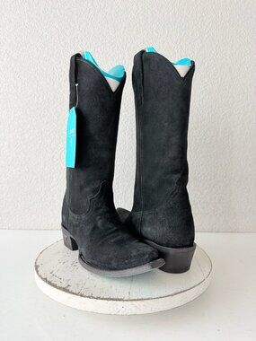 Lane EMMA JANE Black Suede Cowboy Boots Western Cowgirl Mid Calf Tall Size 8